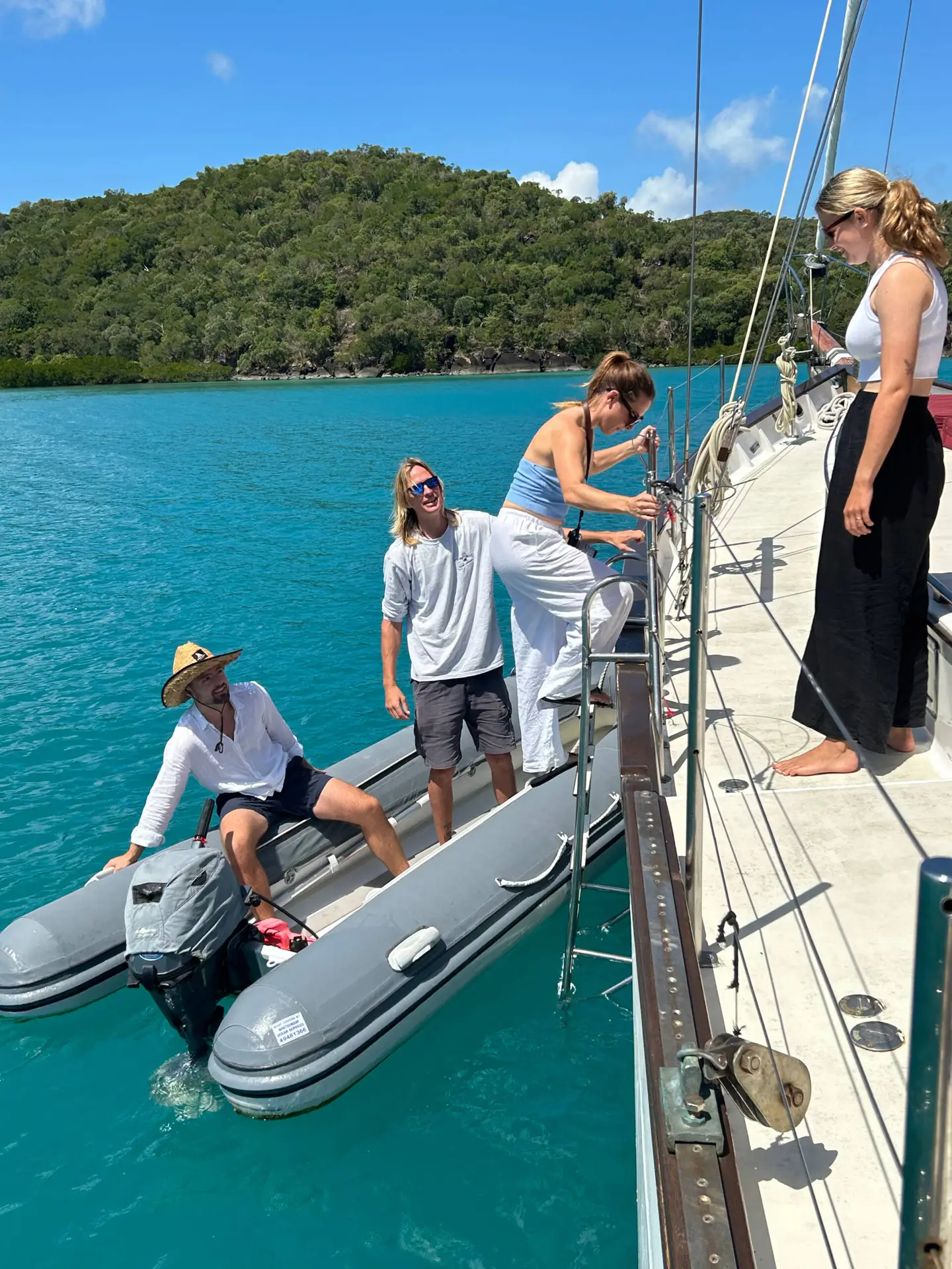 Boarding ladder and dinghy on Lady Enid