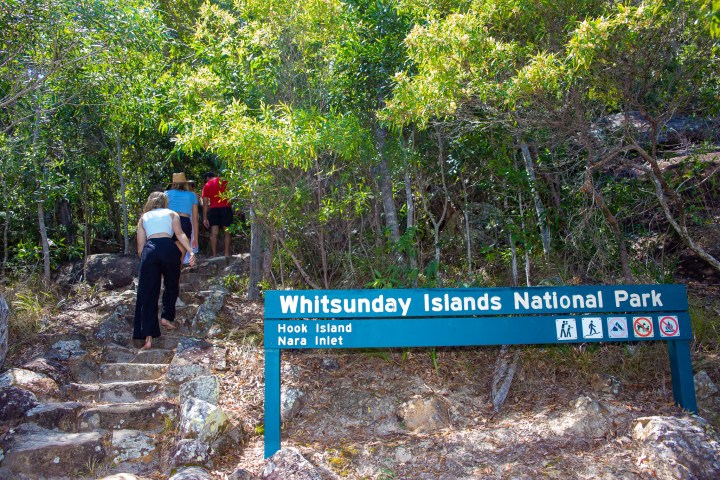 Lady Enid guests on the bushwalk to the Ngaro Cultural Site in Nara Inlet, Hook Island, Whitsundays