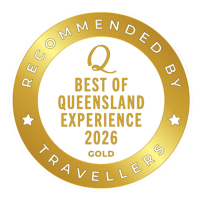 Gold circular badge for Best of Queensland Experience 2026.