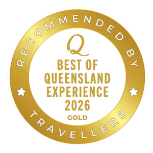 Gold circular badge for Best of Queensland Experience 2026.