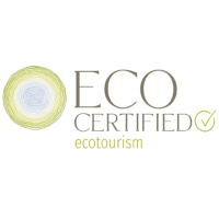 Eco Certified ecotourism logo with circular tree ring design.